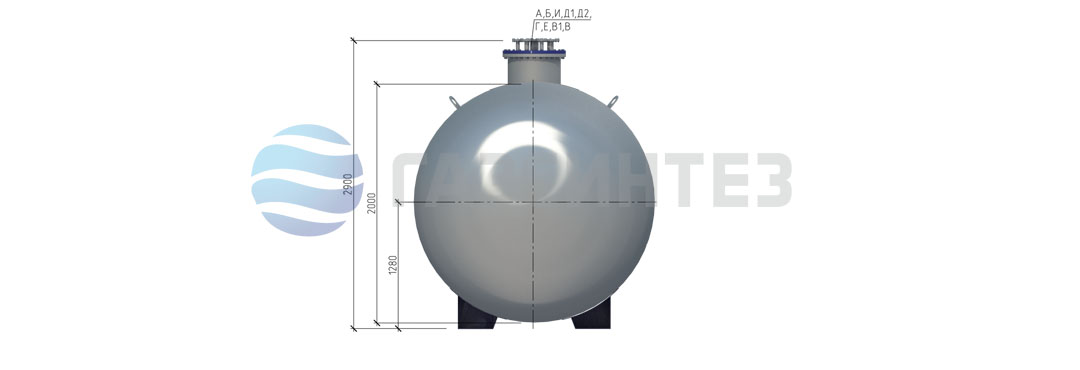 Наземный резервуар для СУГ 60 м3 - вид с торца