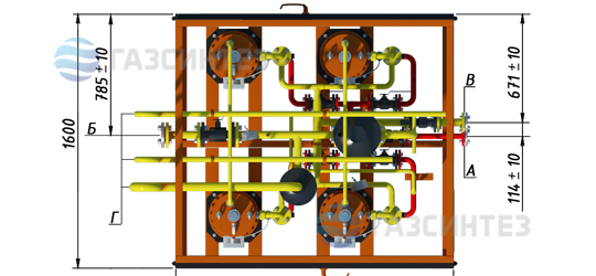 Габаритная модель испарительной установки СИНТЭК-И-Э-1000 (вид сверху)
