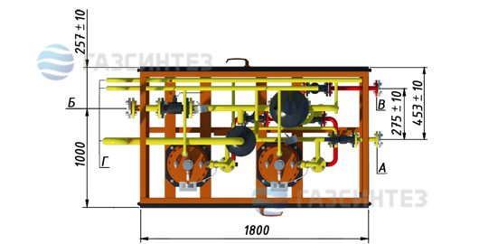 Габариты и трубопроводная обвязка электрической испарительной установки СИНТЭК-И-Э-800